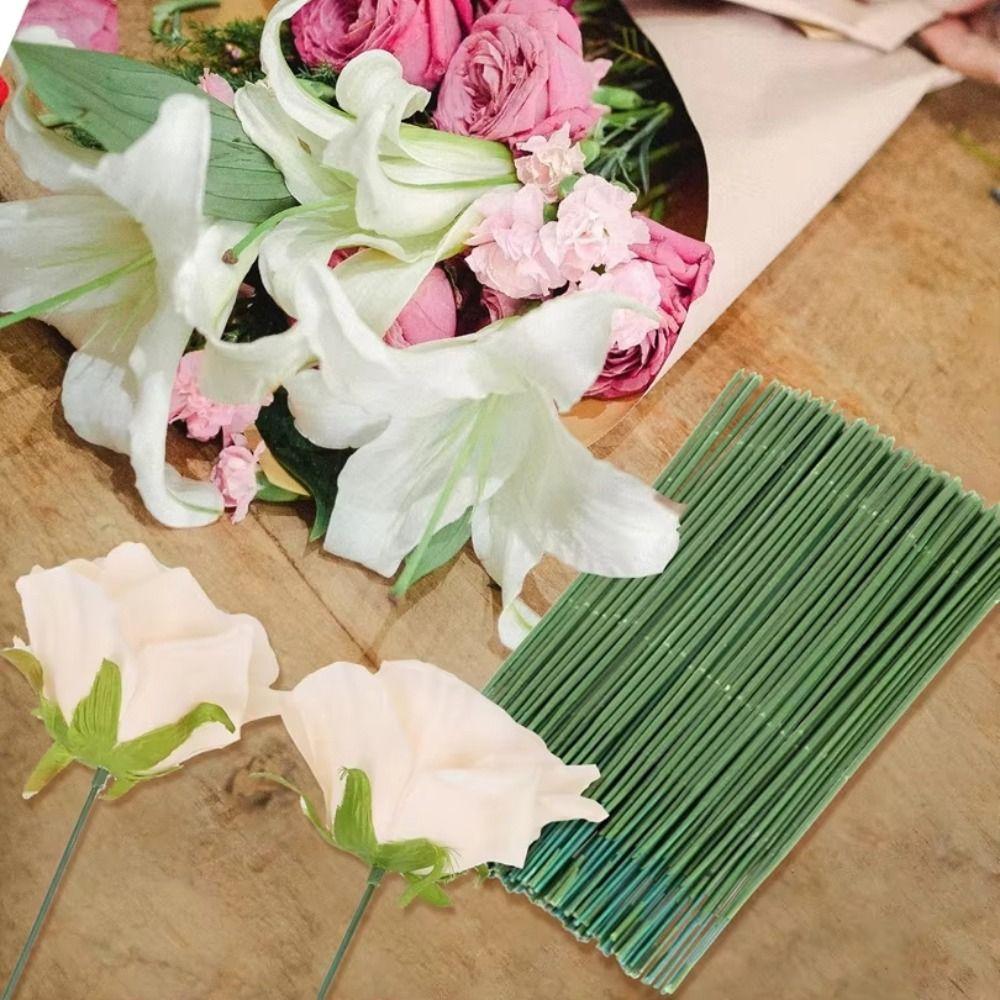 100Pcs Green Flower Stem Iron Wire DIY Handmade Manual Accessory Material Rose Stem Crafts Artificial Flower Stem