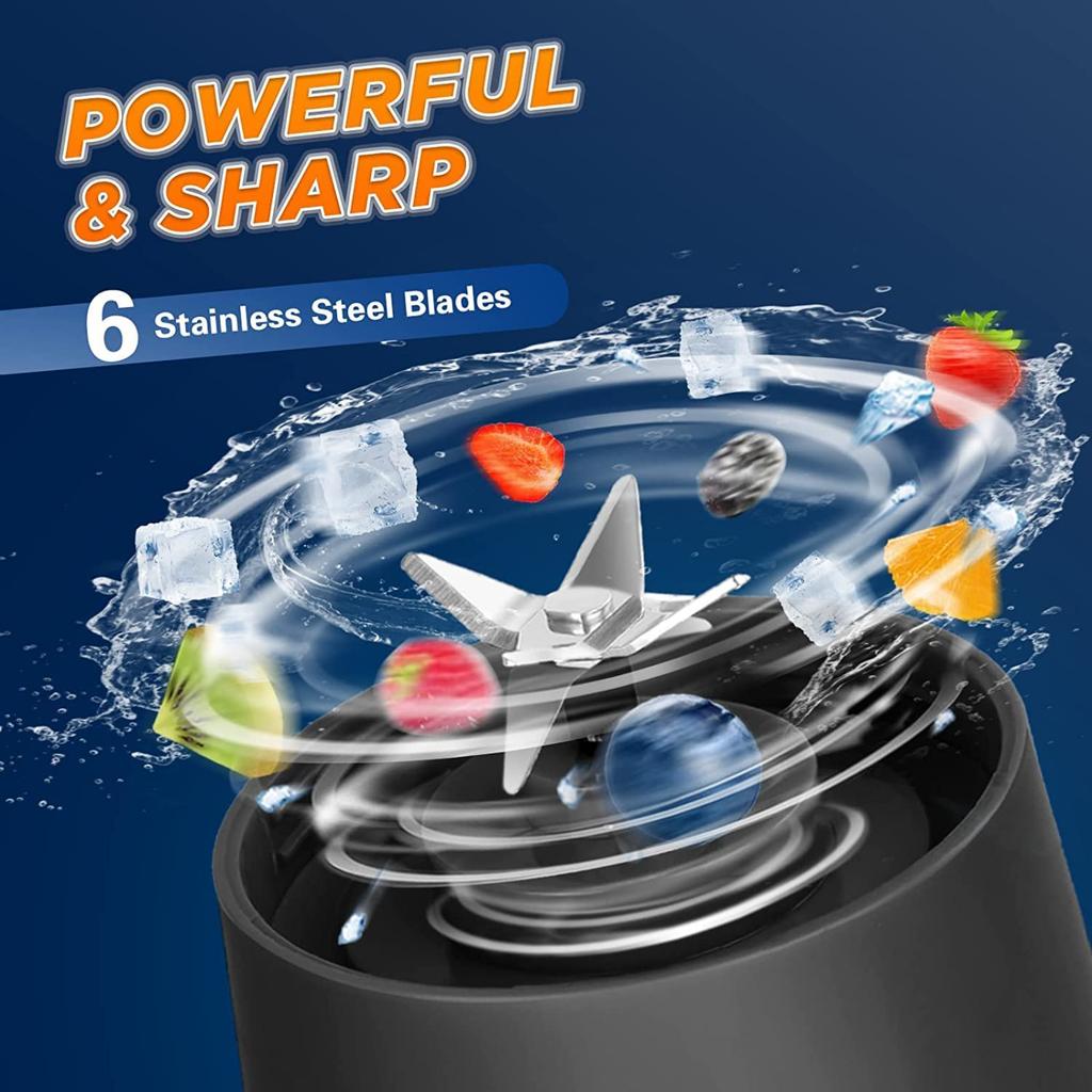 600ml Portable Blender 240W USB Rechargeable Electric Juicer with 6D Blades, BPA-Free, 4000mAh Lithium Battery, Quick Charge, Small Container for