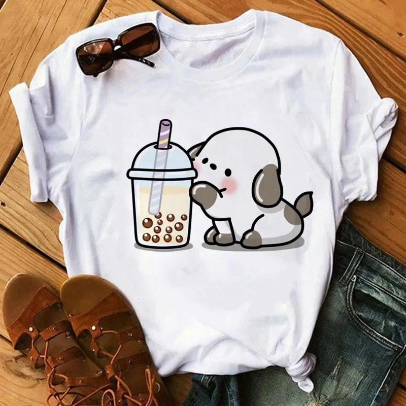 Kawaii футболка с принтом чая с молоком, женская модная футболка, повседневные топы, женские женские футболки с короткими рукавами 90-х годов, милая футболка с рисунком