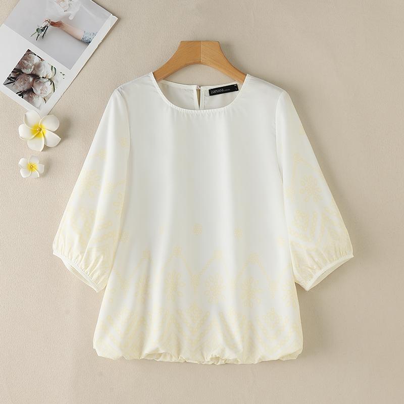 ZANZEA Женская повседневная блузка свободного кроя с круглым вырезом и рукавом 34