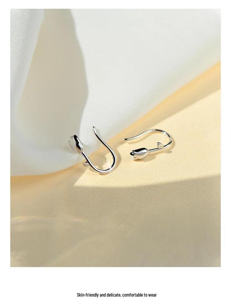 Серьги-каффы из цельного стерлингового серебра S999 в виде цветка тюльпана и розы, корейский стиль, женские украшения