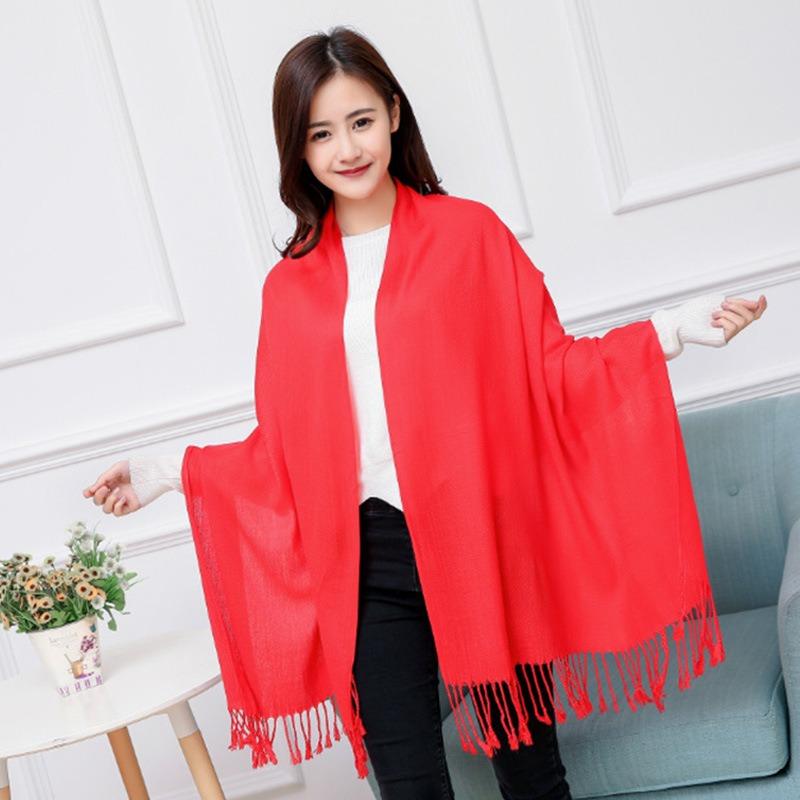 Big Red Club Gift Print OO Embroidery Solid Color Twill Cotton Shawl Scarf Extra Long High Sense