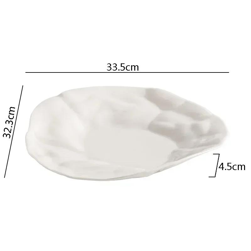 Pure White Ceramic Pleated Plate Restaurant Irregular Soup Plate Salad Plate Pasta Dessert Plates Cooking Specialty Tableware