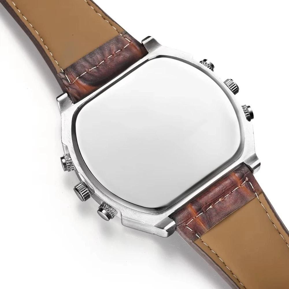PU Leather Strap Big Face Watches Leather Strap Quartz Watch Luxury Dual Time Zone Watch Men