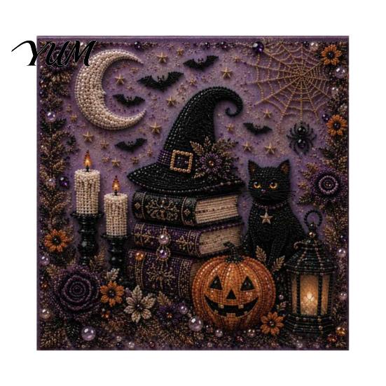 Seasonal Decorative Wall Hanging Halloween Ghost Pearl Painting Kit, 3D Art DIY Spooky Handmade Fall Craft Supplies Cute Cat Crow Kit for Adults, Home