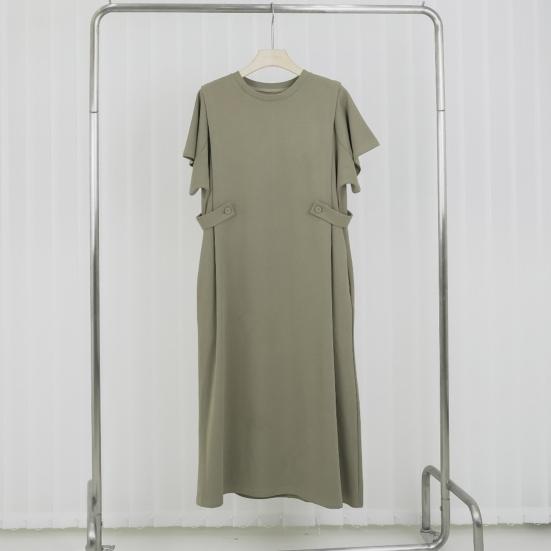 Женское платье миди с круглым вырезом и коротким рукавом, облегающее повседневное платье, однотонное свободное летнее платье