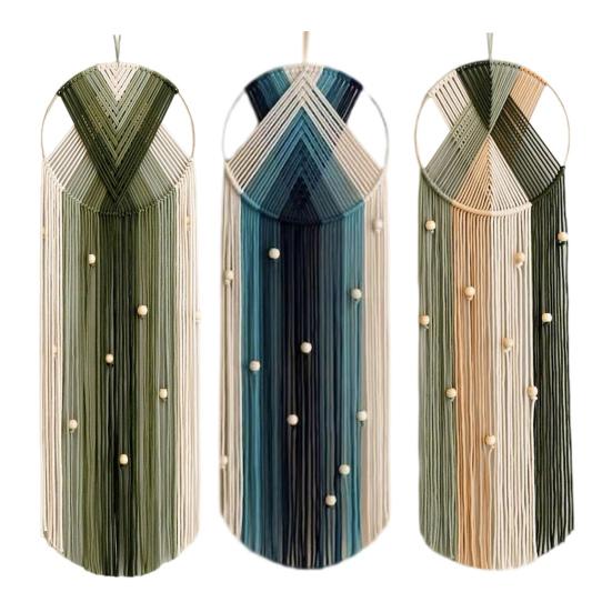 Хлопковый тканый гобелен ручной работы Бохо Деревянные бусины Хлопковая веревка Кисточки Подвесной ловец снов Гостиная Спальня Настенное искусство Подвесное украшение