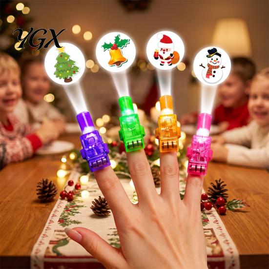 Christmas Themed Novelties Finger Projector Light, Mini Patterns LED Toy for Kids, Holiday Event Giveaways Light Up Ring Projection Xmas Party