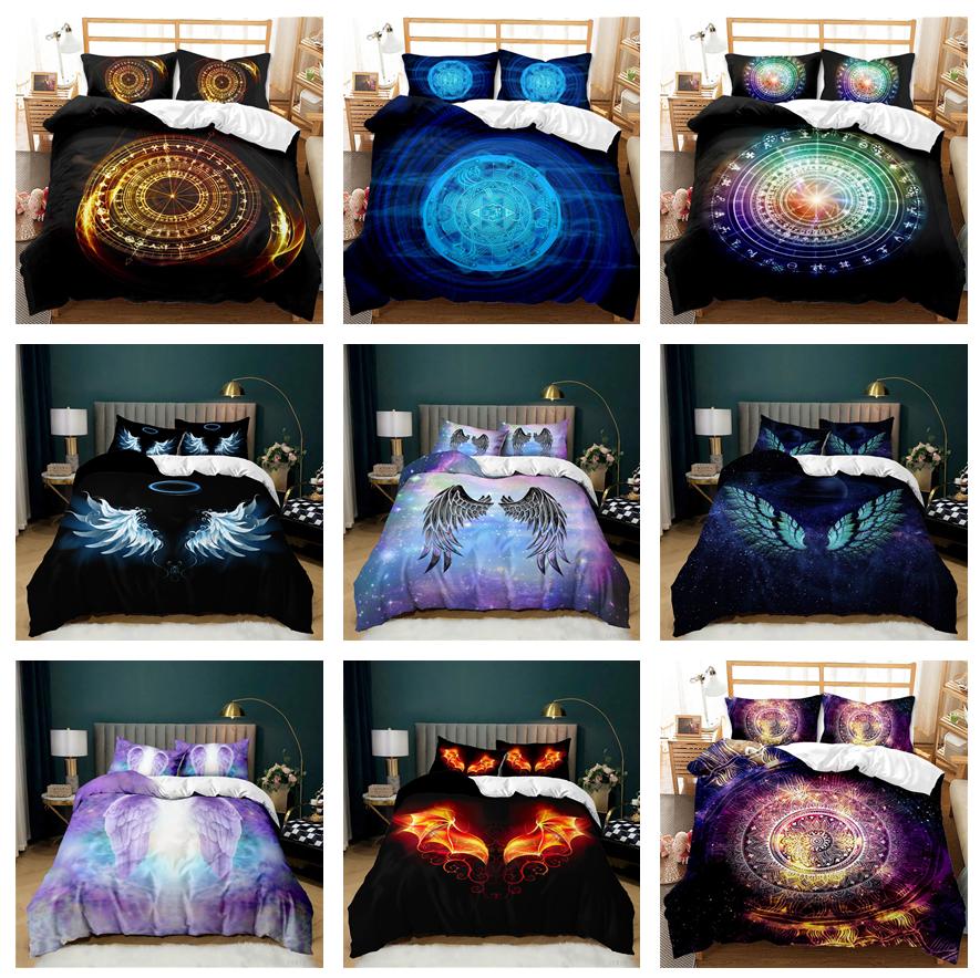 3D Starry Sky Feather Pattern Bedding Set Starry Plate Printed Quilt Cover and Pillow Case 2 or 3 Extra Large AU240 * 270 Home Decoration