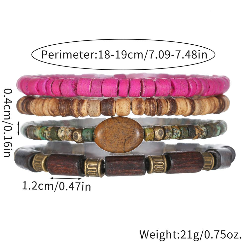 European and American ethnic stacked beaded elastic bracelets personalized Maillard retro wooden beads coconut shell natural stone jewelry