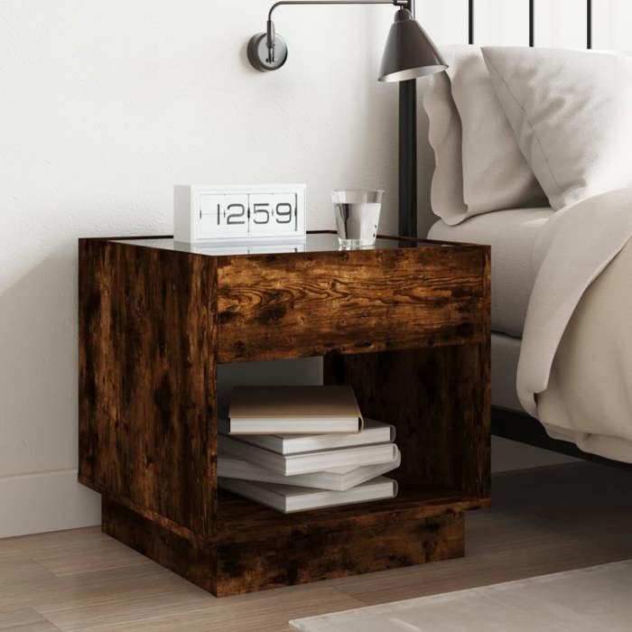 Maison Exclusive - Table de chevet avec LED infini chêne fumé 50x50x50 cm