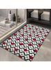 Red Heart  White Flower Polka Dot Bath Rug Playful Retro Print Non-Slip Quick Dry Floor Cover