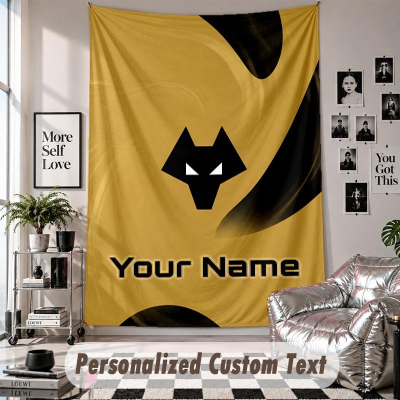 Custom Tapestry Wall Hanging, Wolverhampton Wanderers Football Personalized Name Text Home Wall Decor