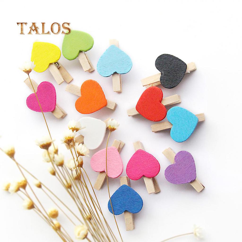 50Pcs Mixed Color Heart Wooden Mini Pegs Photo Clips DIY Wedding Party Supply Decoration