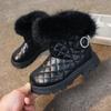 Children's Snow Boots Elegant Plush Solid Color Kids Rhinestones Short Boots Fashion Girls Catwalk Boots All Match 2024 Winter