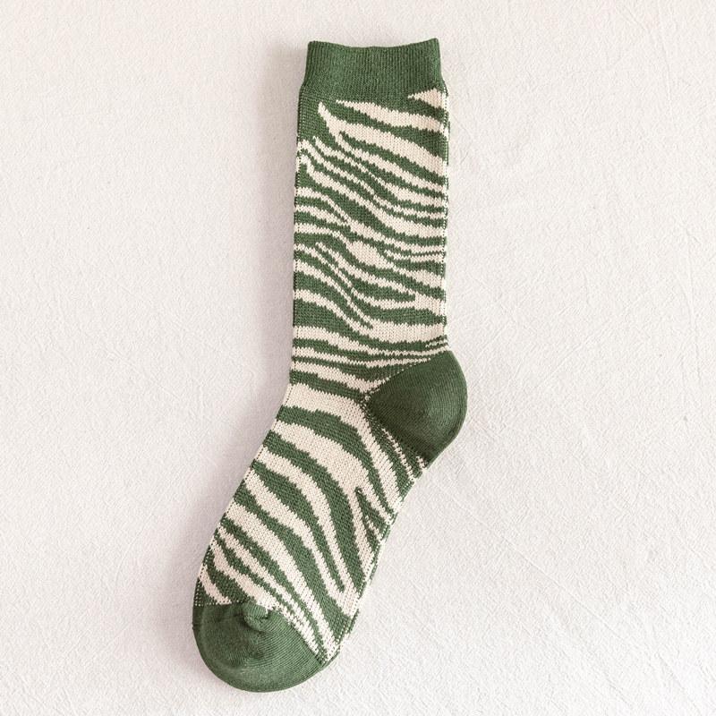 Winter New Socks Retro Avocado Green Mid-Calf Socks Light-Coloured Striped Student Pile Socks Women's Socks