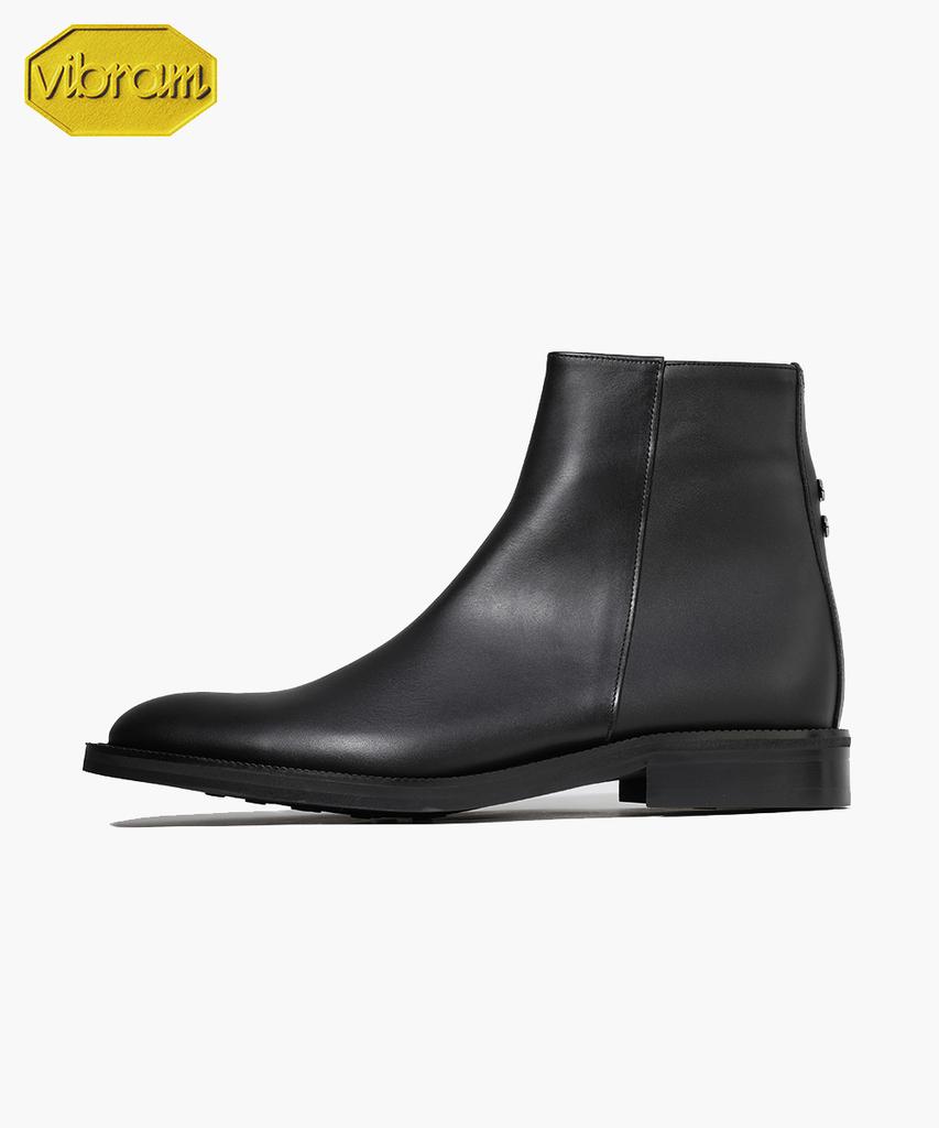 Firenze Atelier [Vibram] Slim Round Toe Standard Rubber Sole Zipper Boots 9430-Z [Black Fg]