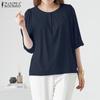 ZANZEA Womens Half Sleeve Round Neck Loose Blouse