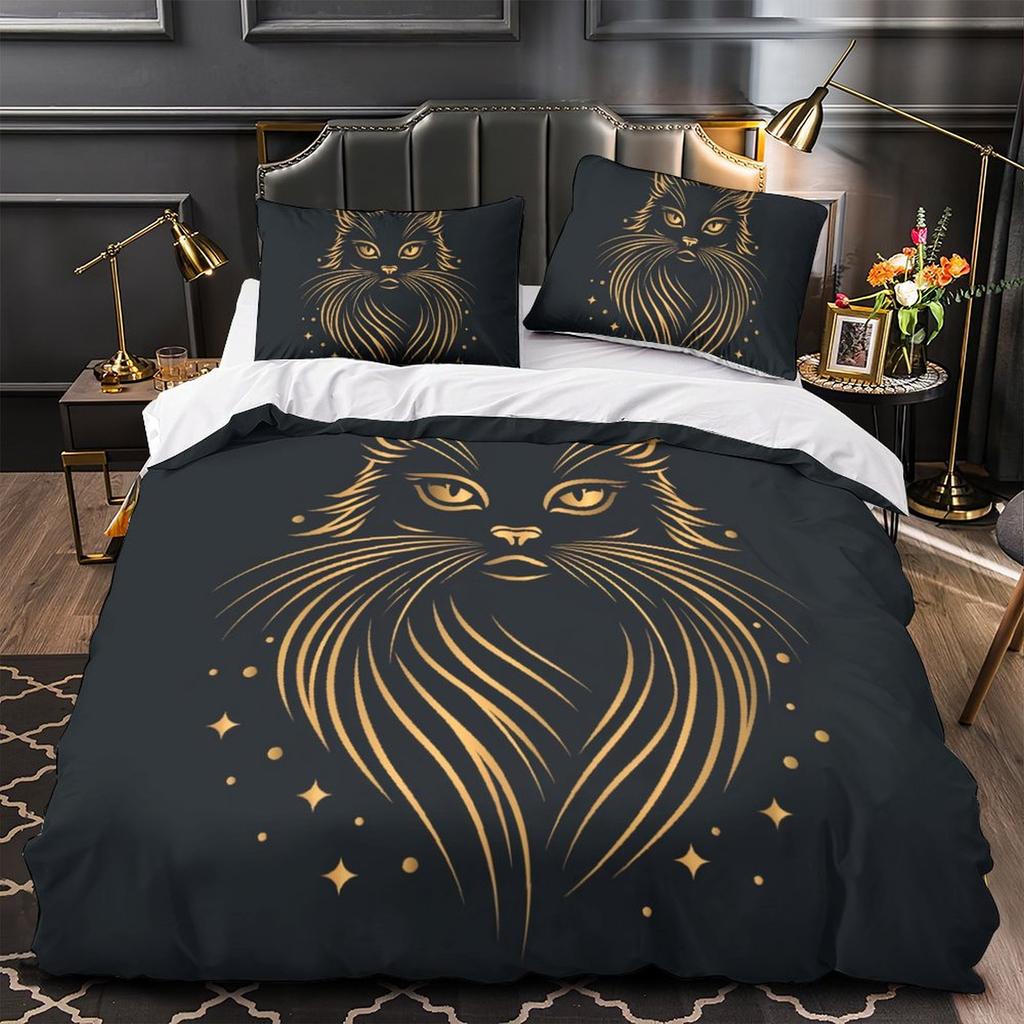 3D Cartoon Animal Bedding Set Cute Cat Down Duvet Cover Pillowcase 2/3pcs Girl Kids Women and Boys Cover