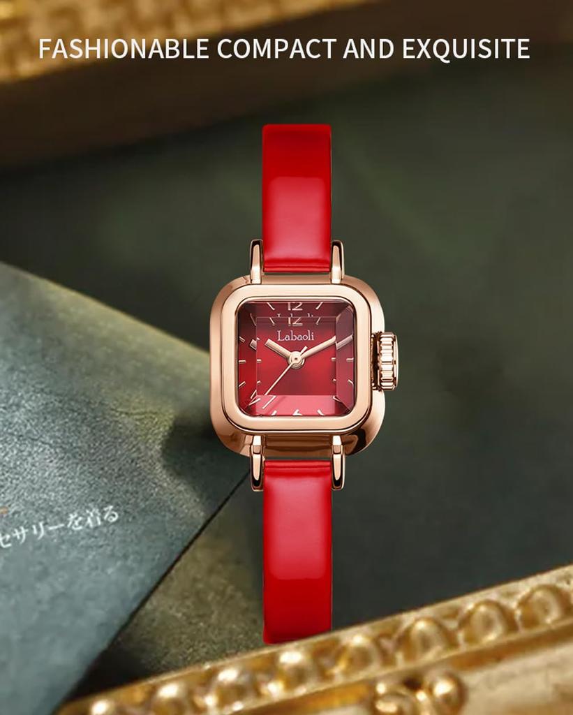 Square Leather Perfect Gift for High School Students Women's Wristwatch, Small, Stylish, Waterproof, Strap, Simple, Cute, Casual, Red,