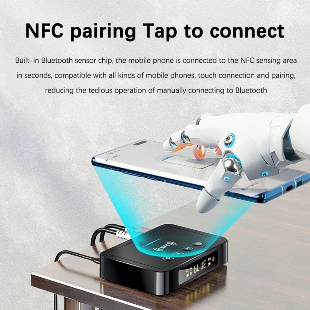 NFC Bluetooth 5.0 Adapter Transmitter Receiver, 3 In 1 Bluetooth Audio Adapter 3.5mm AUX/RCA Stereo System for Speakers,TV,Computers and Car TV Radios