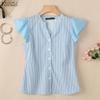 Женская летняя блузка с V-образным вырезом, оборками, коротким рукавом, повседневная, в полоску