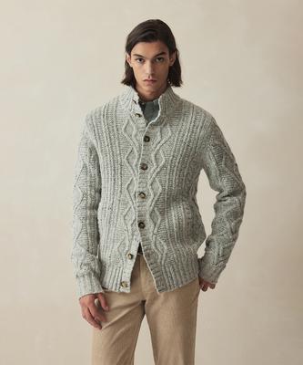 Brooks Brothers Donegal Aran Cable Button Cardigan (Grey) (Bbwcmm3926Wew)