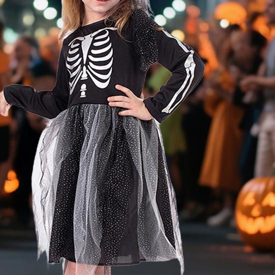 Kids Skeleton Costume Halloween Skeleton Tutu Skirt/Dinosaur Jumpsuit/Bone Onesie Outfit for Boys Girls Dress-up