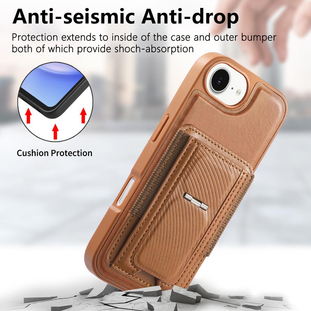 Чехол CASENEO для iPhone 16e со складной подставкой, ТПУ, ПУ кожа, PC-карман, Магнитная крышка телефона, Совместим с MagSafe