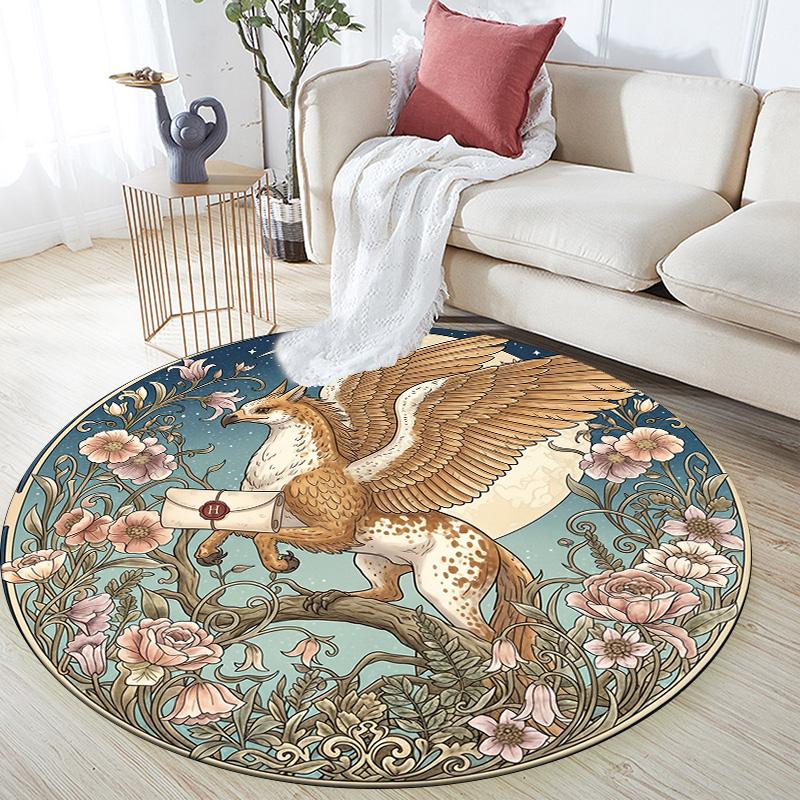 Griffin,Round Area Rug,Carpet Rug for Living Room Bedroom Sofa Playroom Decor,Non-slip Floor Mat