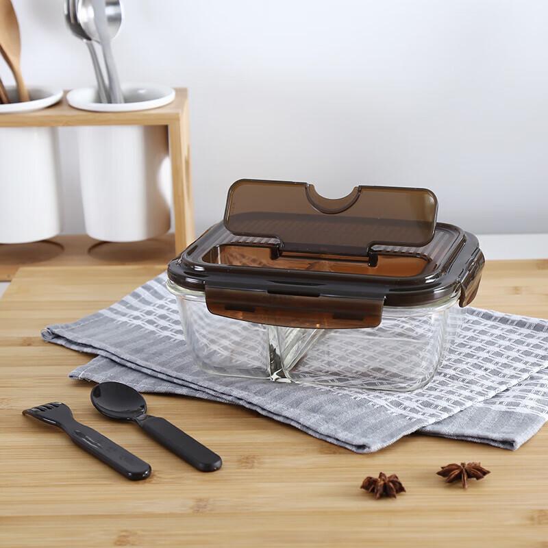 LOCK&LOCK Прямоугольный стеклянный ланч-бокс с отделениями и столовыми приборами