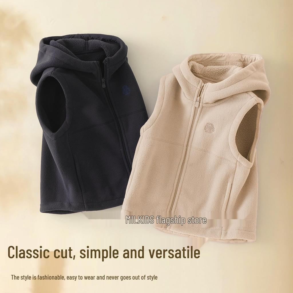 Детский флисовый жилет с капюшоном - Осенне-зимний стиль для мальчиков и девочек