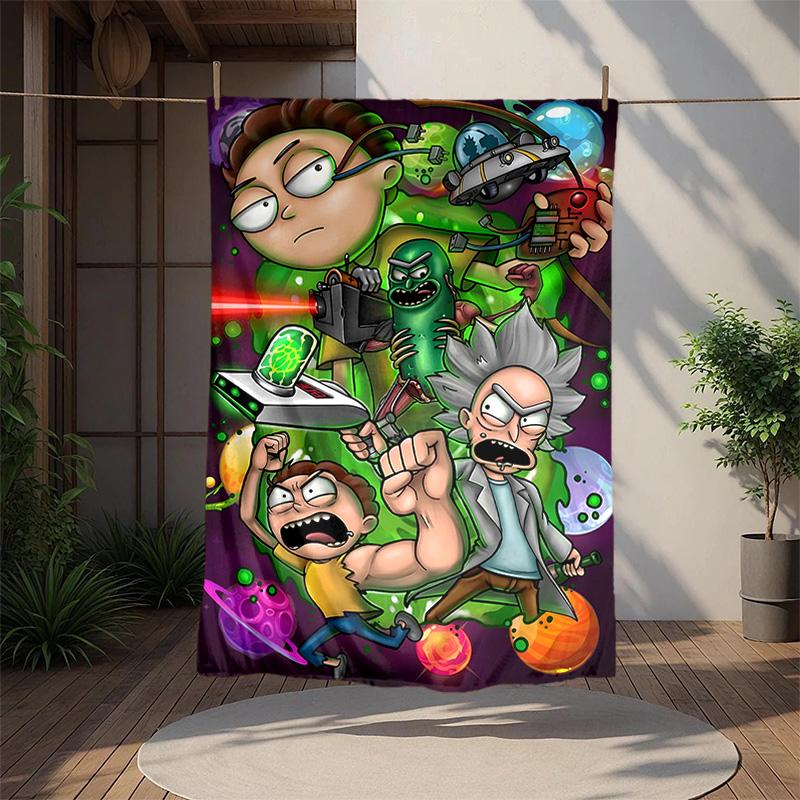Rick Morty Flannel Blanket Soft Warm All-Season Throw, Design for Camping, Car Travel, Hiking Sofa, Bed, Office Perfect Gift for Parties