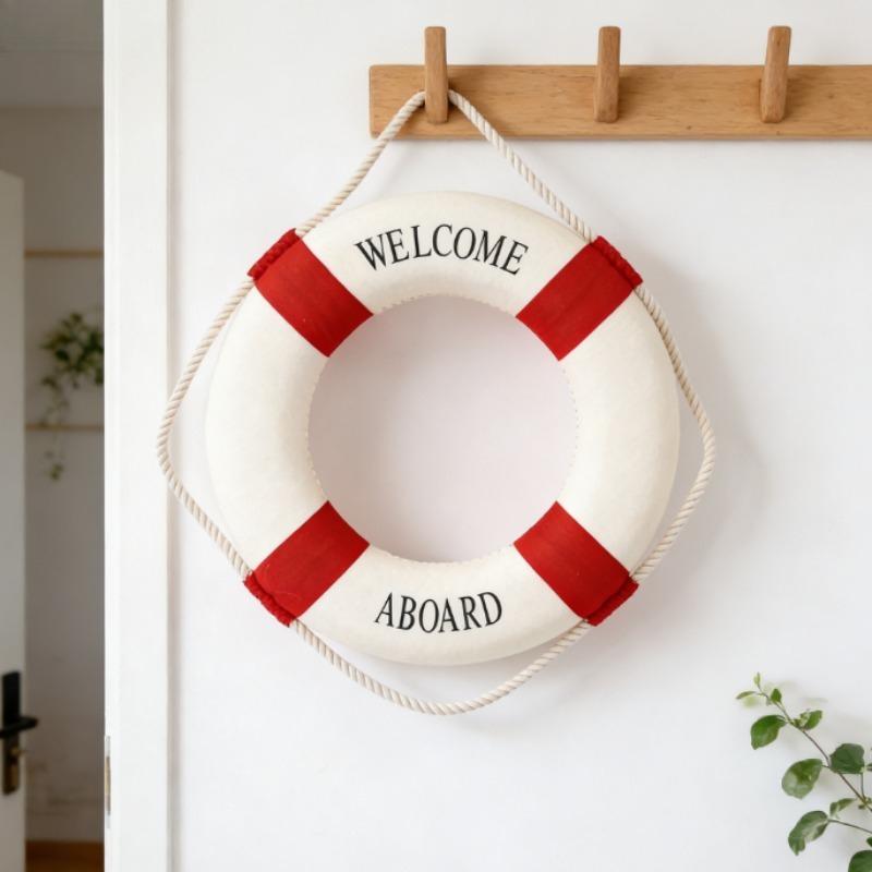 Classic Red & Blue Life Buoy Desk Decor, Nautical Ornament - Perfect for Home Office, Shelf, or Maritime Theme Room Styling