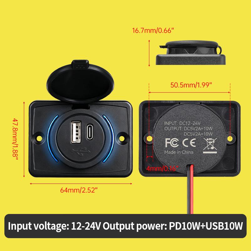 Быстрое зарядное устройство USB-C и QC мощностью 48 Вт для 24-вольтовых автобусов и больших транспортных средств