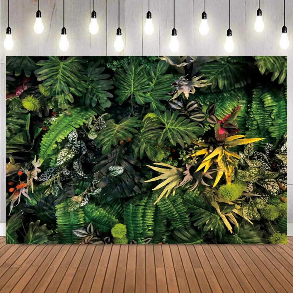 Tropical Leaves Backdrop Various Green Plants Fern Palm Leaf Elements Photo Background For Jungle Theme Birthday Party Portrait5