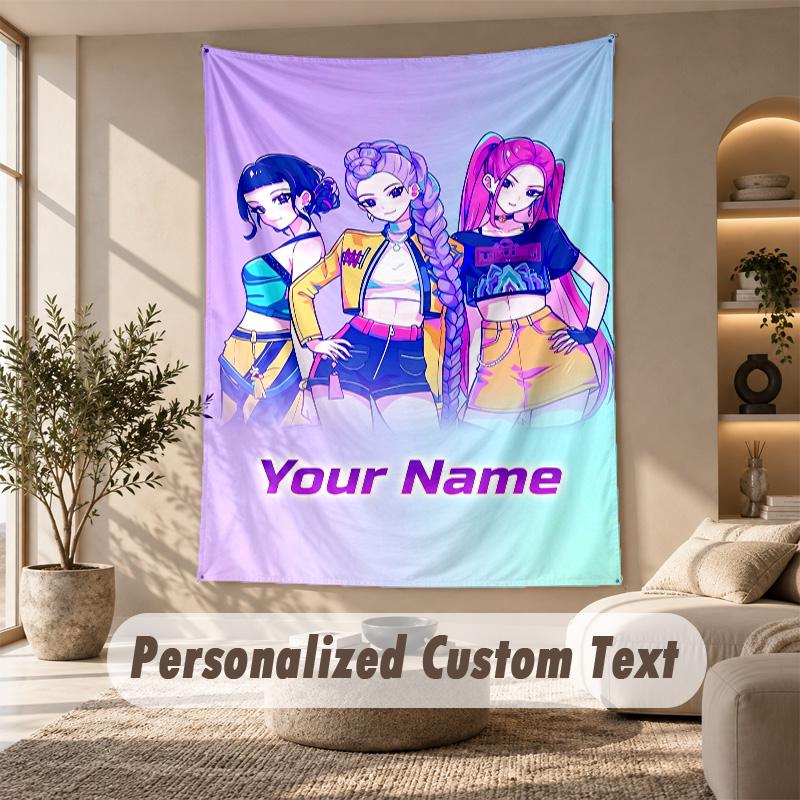 Tapestry Custom Name Text, Wall Hanging Tapestry Home Room DecorKpop Demon Hunters