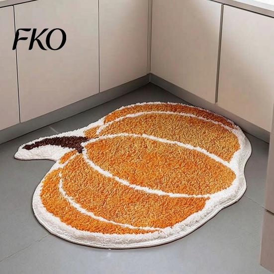 Non-slip Backing Area Rug Halloween Pumpkin Bath Mat, Bathroom with Backing, Cozy Soft Bedroom Accent Mat Absorbent Black Cat for Home Entrance