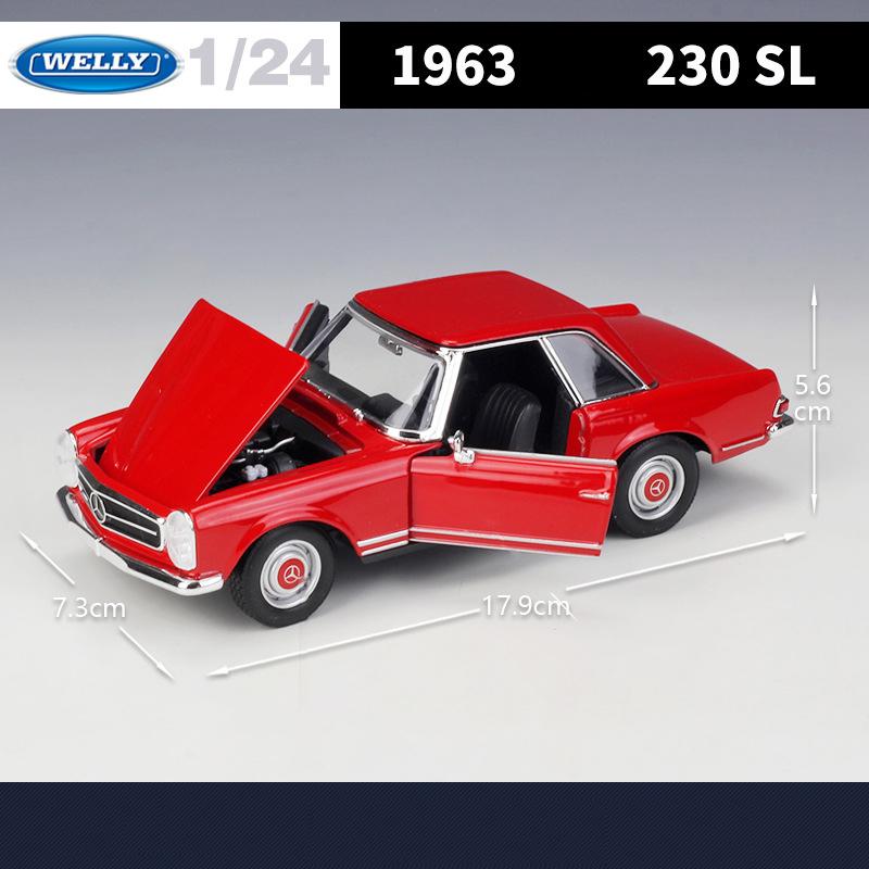 Welly 1/24 Mercedes-Benz 230SL 1963 Металлическая модель автомобиля Литье под давлением и игрушечные транспортные средства Коллекционная игрушка Автомобиль Подарки на день рождения для мальчика