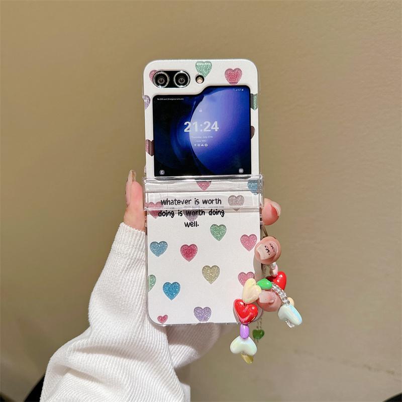 Чехол для Samsung Galaxy Z Flip 3 4 5 Z Flip5 ZFlip 5 ZFlip5 Цветной Любовное Сердце Блестящие Карты Браслет Противоударная Крышка