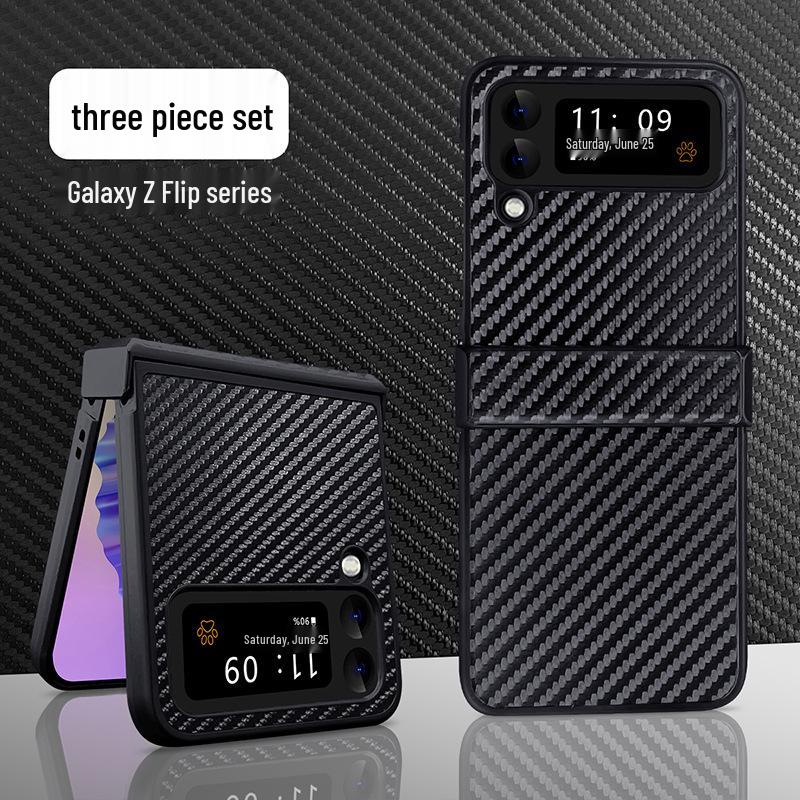 Кожаный чехол из углеродного волокна для Samsung Z Flip7/Z Flip5: Полное покрытие, защита от падений для складного экрана