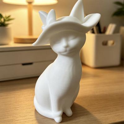 Настольное украшение 3D-печатная фигурка кошки в шляпе, цельнолитая скульптура, декоративный настольный аксессуар