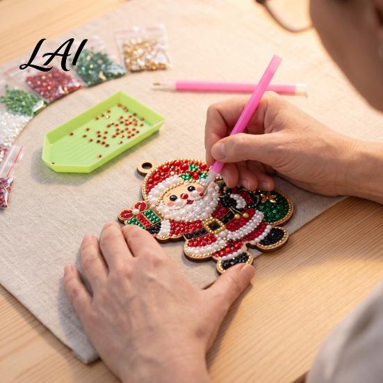Christmas Theme Faux Diamond 10 Pcs DIY Kit Painting Art Ornaments, Pearl Beads Complete