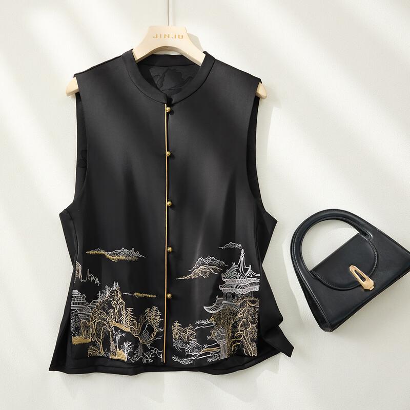 Женский sleeveless жилет в китайском стиле с вышивкой и воротником-стойкой