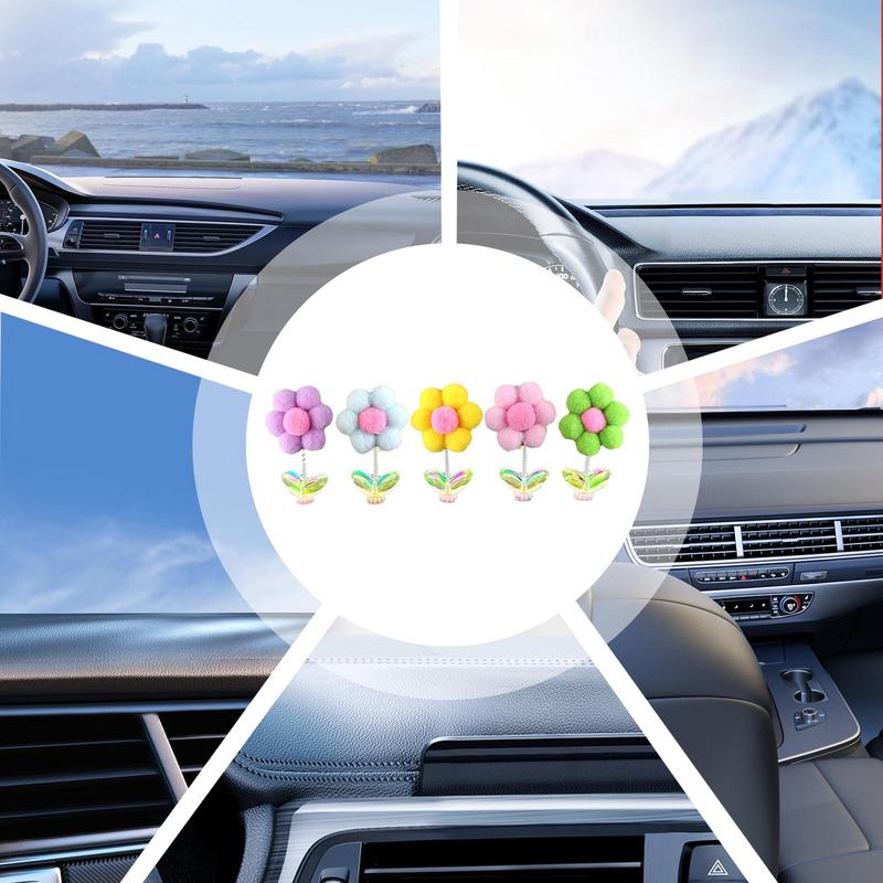 Встряхивающие цветы для приборной панели 5 шт. Декор для приборной панели автомобиля Забавные и милые украшения Плюшевые цветы Украшение автомобиля для женщин и мужчин