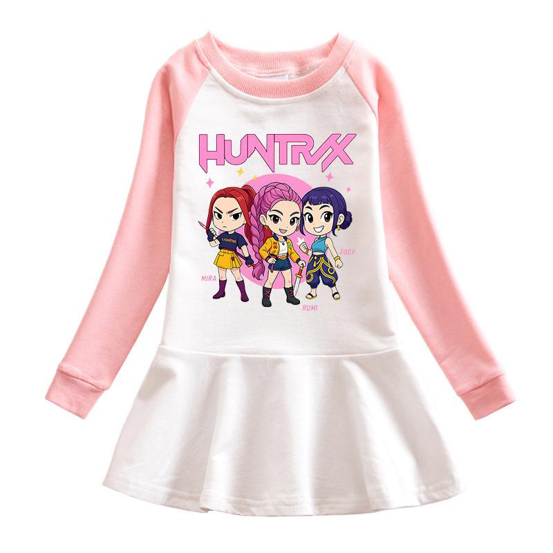 Girls Kpop Rumi Zoey Mira Hunters Print Round Neck Pleat Mesh Dress