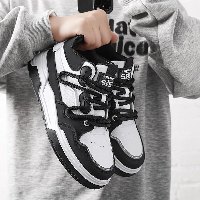 Лоферы Скейтборд Мужские Осенние Кроссовки Кожаная Обувь Повседневная Обувь Круглый Носок Модные Высокие Нескользящие Мягкие и Удобные