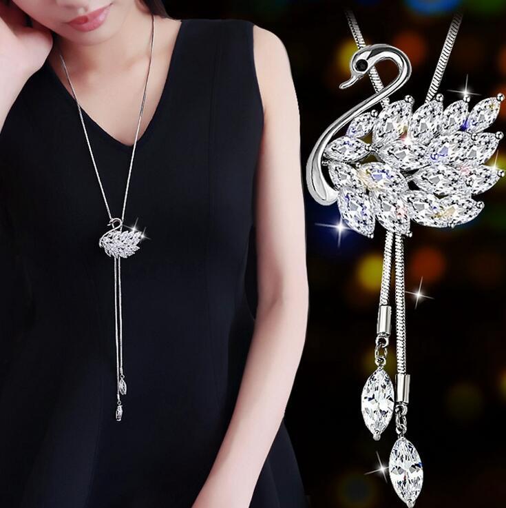 European and American fashion sweater chain water drop zircon swan long necklace sweater accessories femininity pendant pendant tide