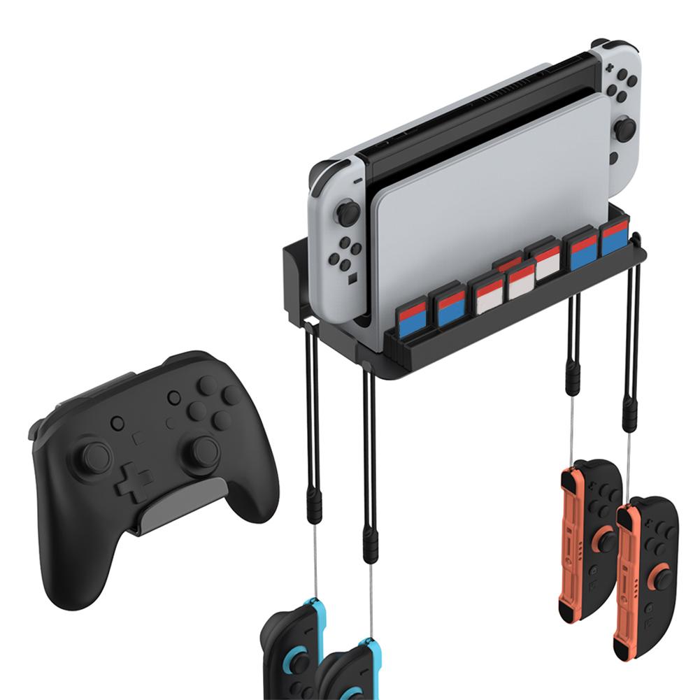 Wall Mount with Game Card Slots and 4 Joy-Con Hanger Console Holder Stand Storage Organizer for Switch/OLED
