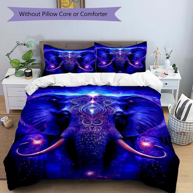3pcs Mystic Elephant Duvet Cover Set - Machine Washable, Includes 1 Cover and 2 Pillowcases, No Core Included yy251013051